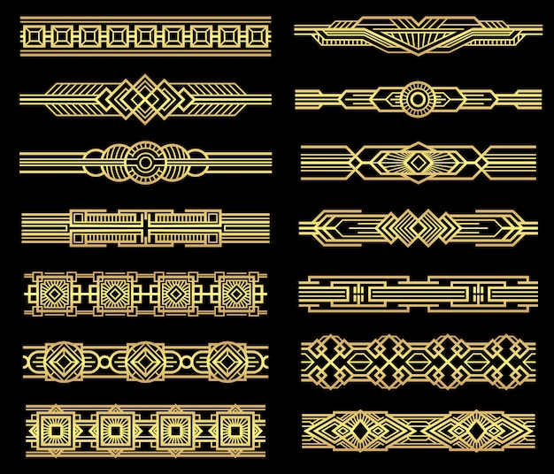 Art deco vector line borders set