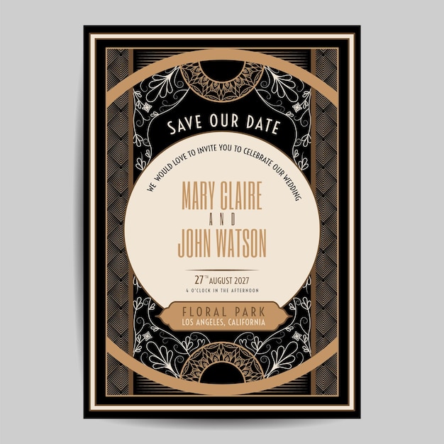 Vector art deco vintage bruiloft uitnodiging