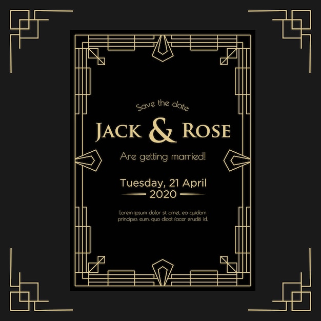 Art deco wedding invitation design template