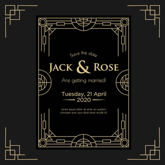 Art deco wedding invitation design template