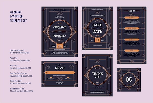 Art Deco Wedding Invitation Template Set