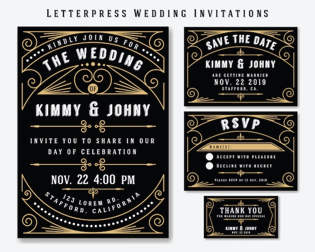 Vector art deco wedding invitation template