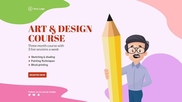 Art and design course landscape banner design template