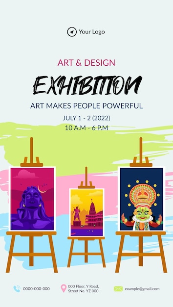 Vector art and design exhibition portrait template design