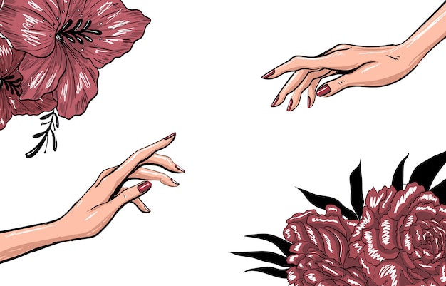 Art fashion template with hands and flowers