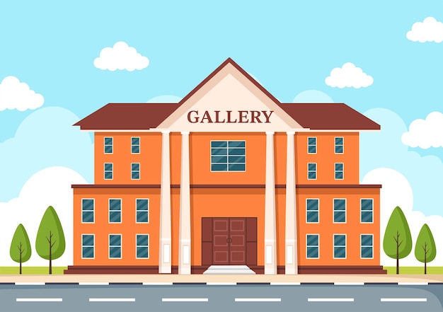 Вектор Художественная галерея здание музея мультфильм иллюстрация для некоторых людей, чтобы увидеть его в плоском стиле
