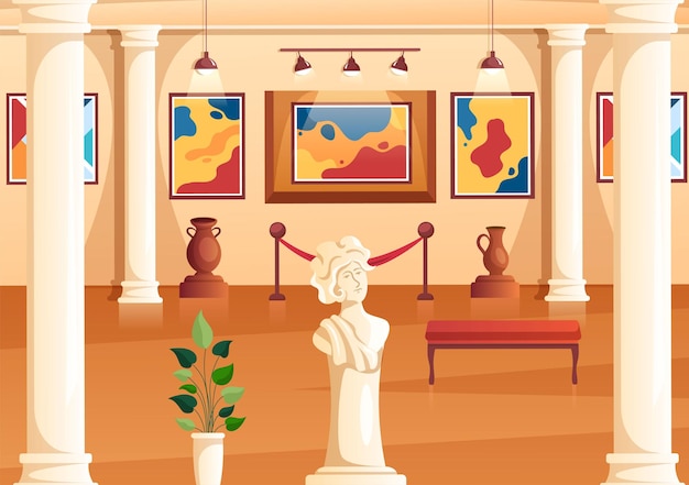 Premium Vector | Art gallery museum interior cartoon illustration for some  people to see it in flat style design