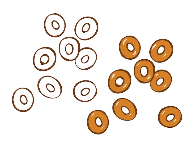 Art illustration baking bagels on a white background