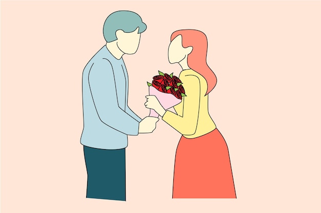 Концепция художественной иллюстрации для знакомства или свадебного предложения векторного изображения для мужчины и женщины, состоящих в браке