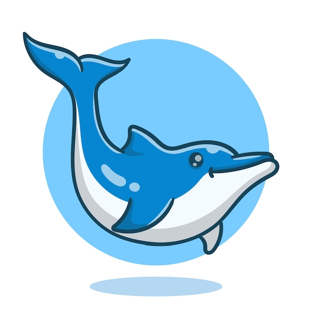 art illustration of cute cartoon dolphin, flat cartoon style icon.