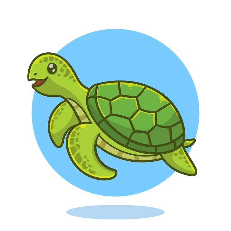 Vector art illustration of cute cartoon sea turtle, flat cartoon style icon.
