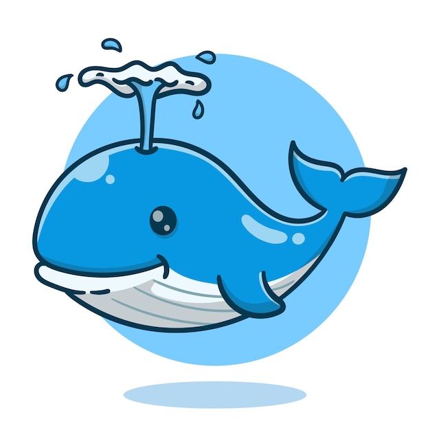 art illustration of cute cartoon whale, flat cartoon style icon.