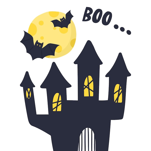 Art illustration design concept colorful icon symbol logo of black castle. Halloween clipart