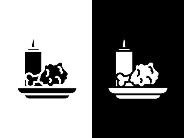 Art illustration design concpet icon black white logo isolated symbol of fried chicken and sauce