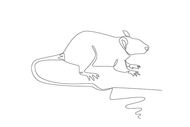 マウスのシンプルなラインのアート イラスト。マウスの 1 行の概念