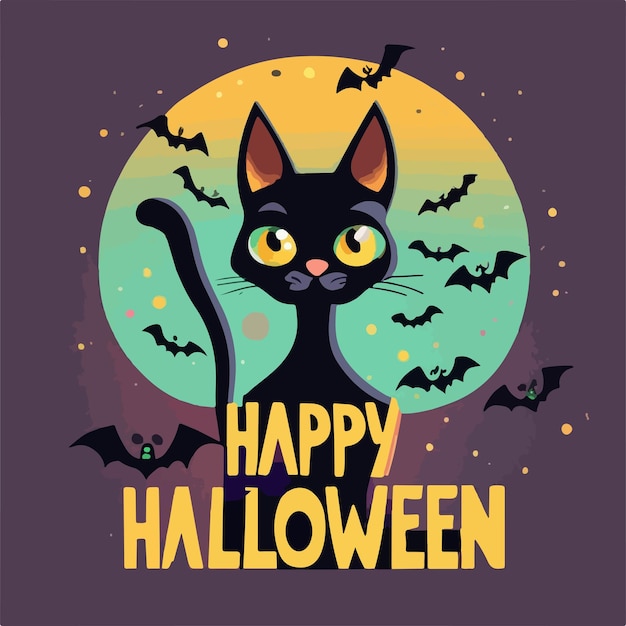 Illustrazione artistica happy halloween black cat per il design della maglietta