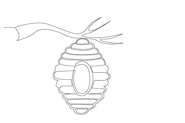 Художественная иллюстрация медоносной пчелы. Простая линия и одна линия концепции рисования шестиугольника медоносной пчелы