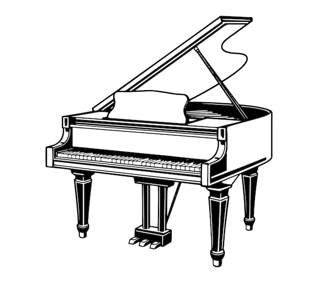 art illustration piano monochrome