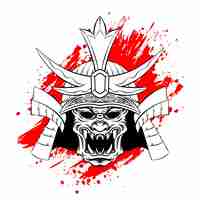 Vector art illustration of samurai warhelm and mask