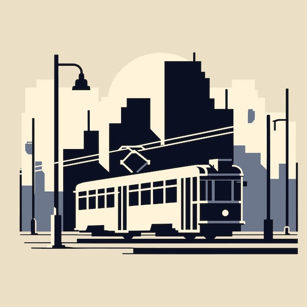 Vector art illustration tram in the city