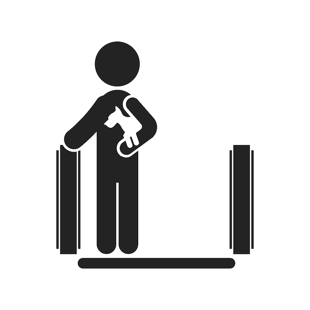 Art illustrationisolated pictogram sign of man carry pet on escalator for indoor public place safe