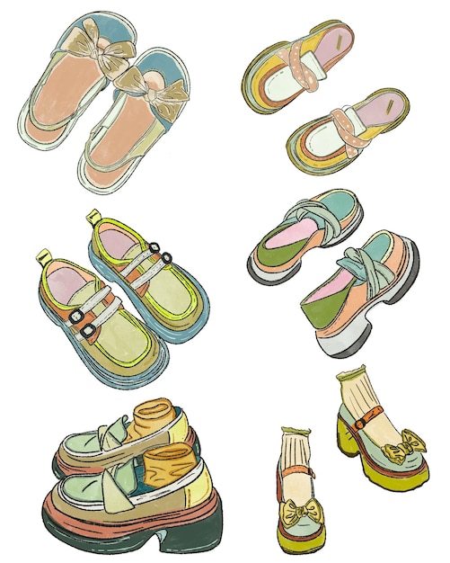 Vector art line colorful shoes illustration painting board