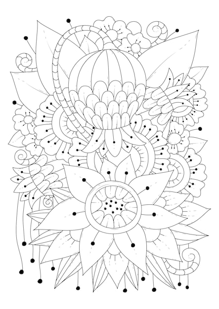 Art line fantasy flowers  Coloring page