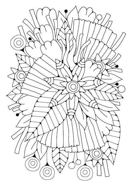 Vector art line flowers. black and white background for coloring. coloring page for children and adults.