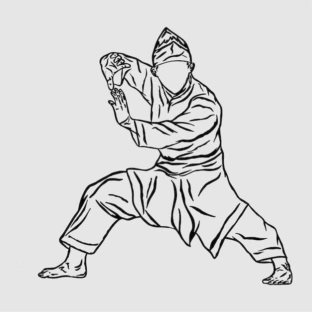 Art line vector pencak silat fighter