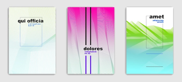 Vector art linear vector minimalistic trendy brochure designs set, cover templates, geometric halftone gradient. for banners, placards, posters, flyers. perfect and unlike, pattern texture.