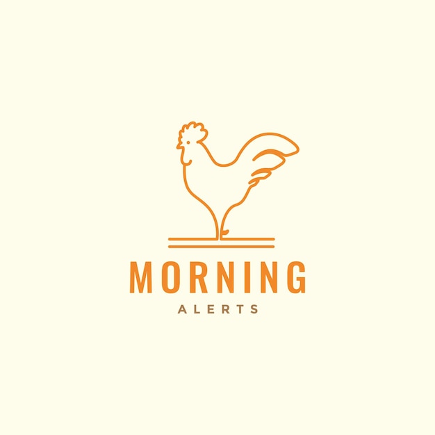 Vector art lines morning rooster crowing logo design