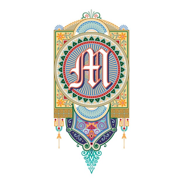 Vector art marquesa initial caps font hoofdletter m ontwerp vectorillustratie