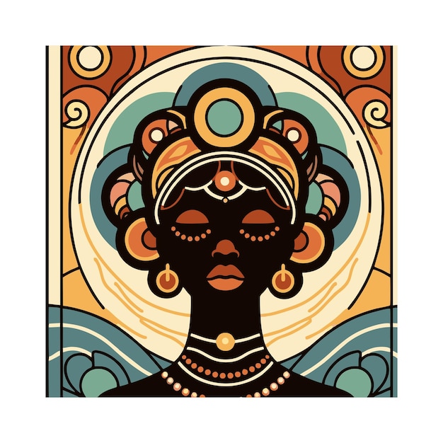 art nouveau african woman flat vector design