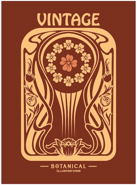 Art nouveau classic floral label illustration