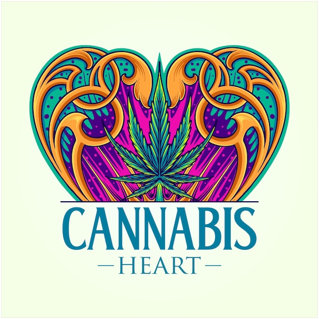 Art nouveau classic ornament heart shaped cannabis illustrations