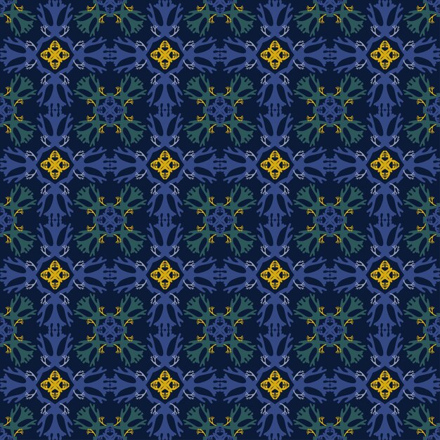 Art nouveau pattern floral motif horn motif on blue background