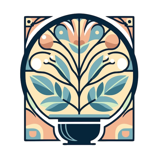 Vector art nouveau style flower plant flat vector design