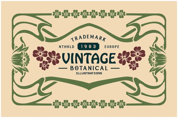 Art nouveau vintage floral label ornament illustrati