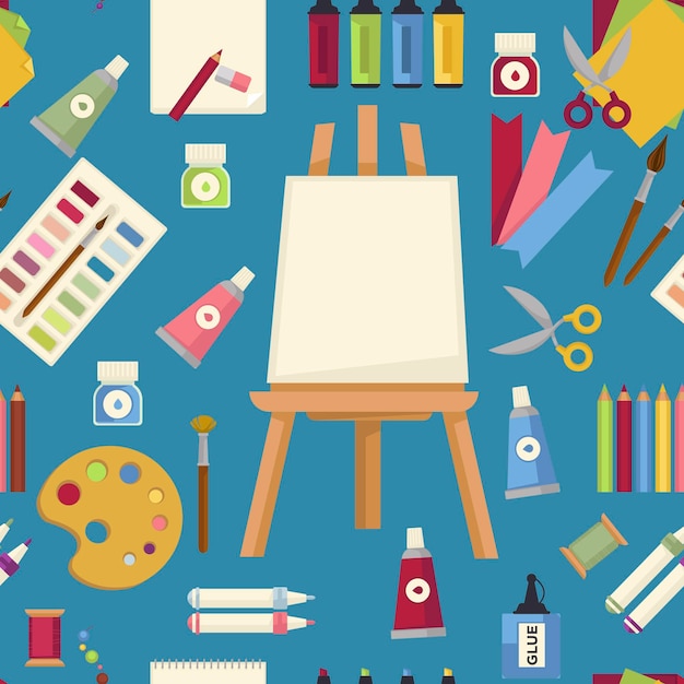 art painting tools and equipment seamless pattern easel and paint