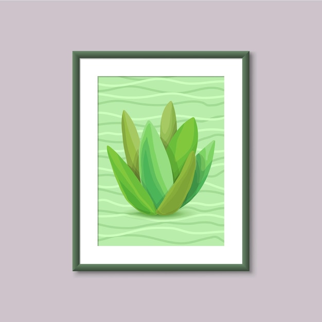Art painting with succulent in frame on gray background