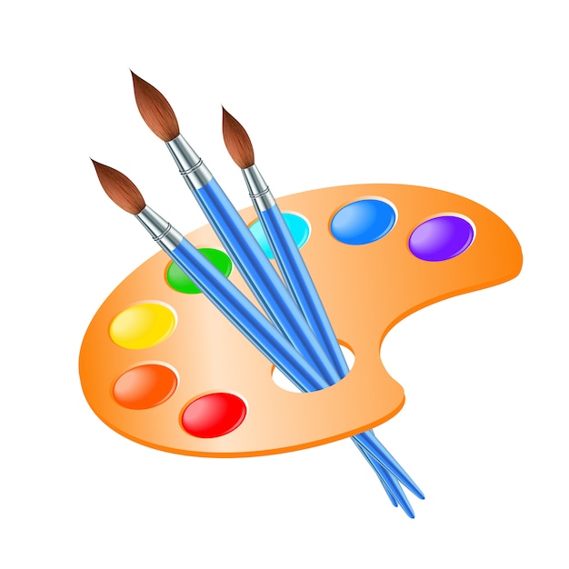 Art palette with paint brush for drawing