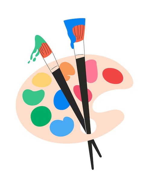 art palette with paint brushes vector illustration