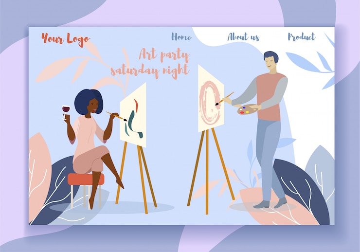 Vector art party on saturday night motivate landing page