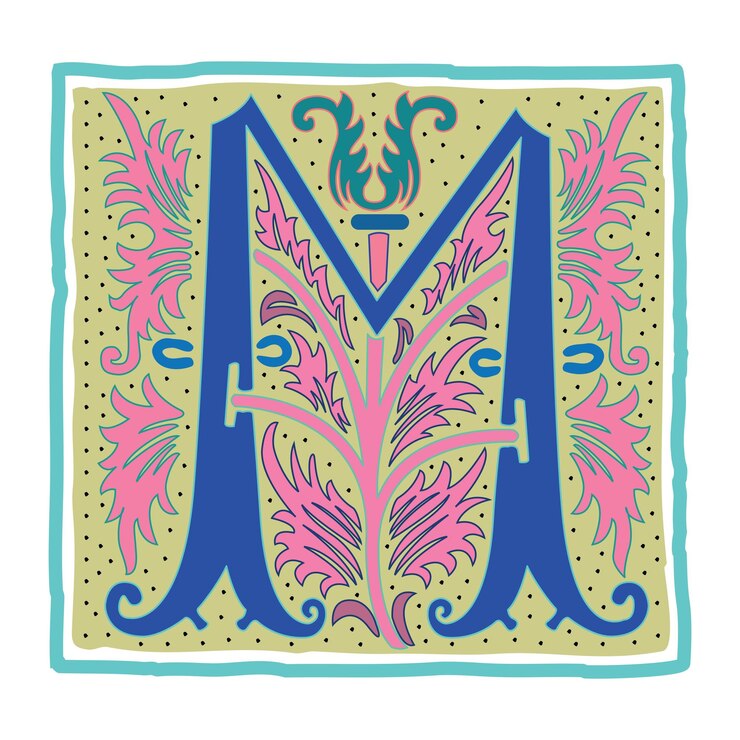 Vector art romant initial caps font capital letter m vector design