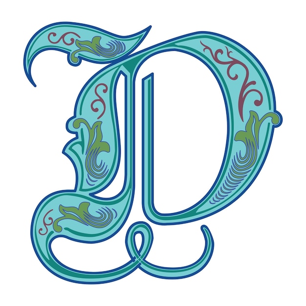 Art Royal Initial Caps Font Capital Letter D vector design