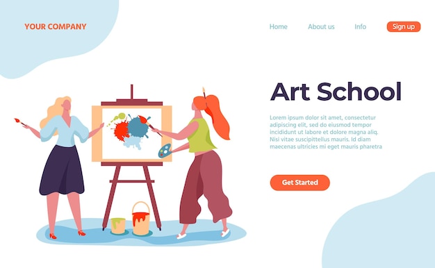 Art school landing web page, artist and teacher