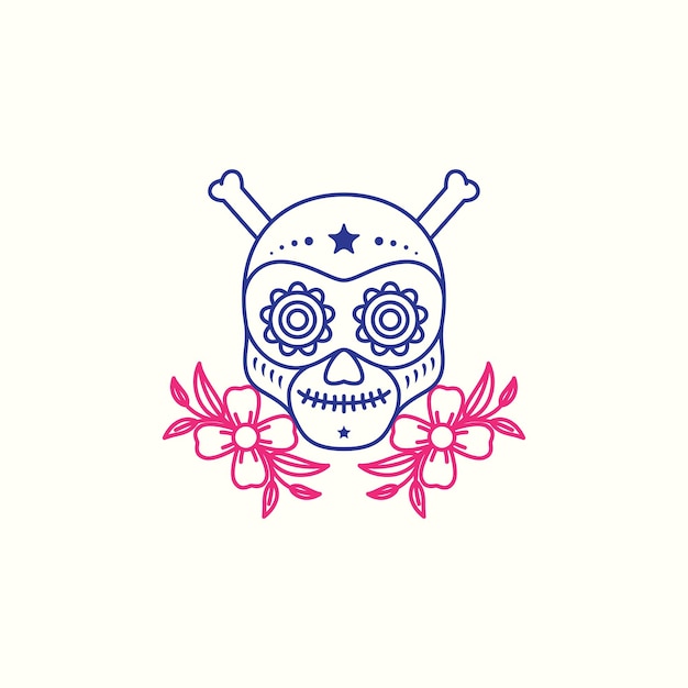 Vector art skull bones with flowers culture logo design