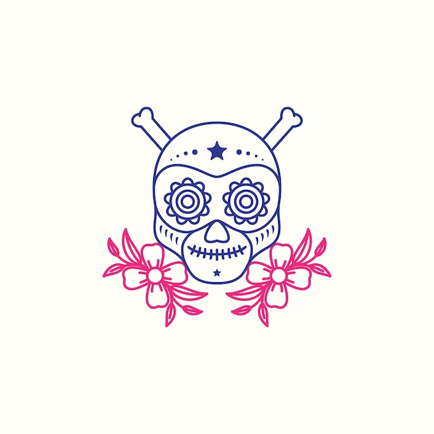 Art skull bones with flowers culture logo design