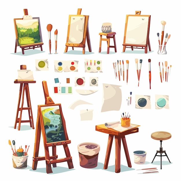 Art_studio_interior_elements_cartoon_set_Vector