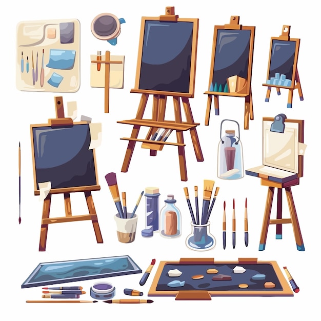 Art_studio_interior_elements_cartoon_set_Vector